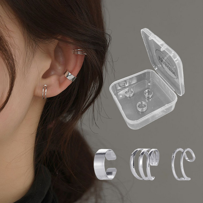 미다미 여성용 심플라인 이어커프 3p + 케이스 세트