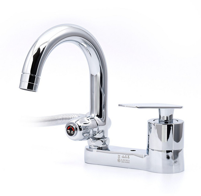 클린 투홀 거위목 샤워겸용 세면대 수전 PCR-104-1, 1개, 크롬