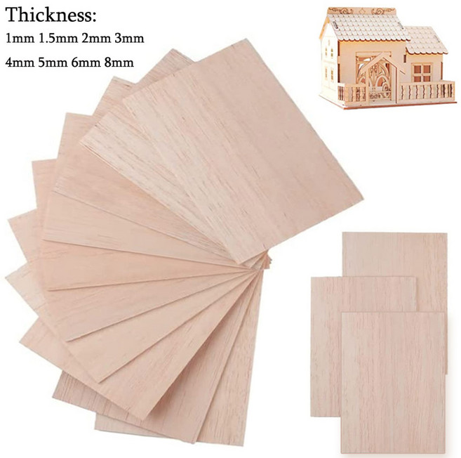 GEEKI 공예 수예 핸드메이드 제작 DIY 재료 용품 부자재 발사 나무 시트 합판 100 200 300mm 길이 100mm 너비 1-8mm 두께 프로젝트 목재 액세서리 5 개 1, 5pcs, 100x100x2mm, 4) 5pcs - 100x100x2mm