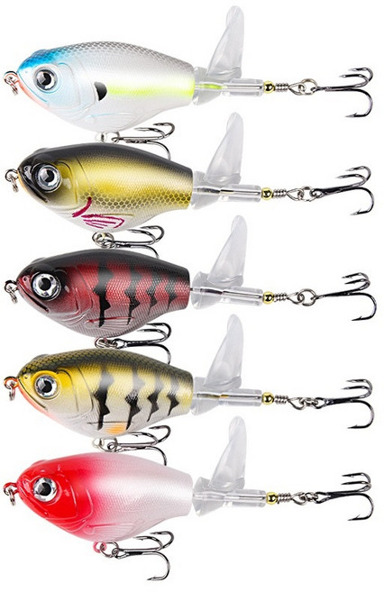 FISHHUNTER 회전꼬리 탑워터 루어낚시 5종세트 혼합색상, 1세트, 11g