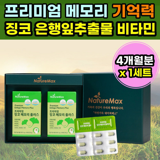 식약처 인증 은행 잎 입 추출 물 징코 아연 판토탠산 비타민 B 복합 건강 기능 성 식품 기억 력 플라보놀 배당 체 채 선물 세트 부모님 할 아버지 할머니 중년 여성 직장인 40대 50대 60대, 60정