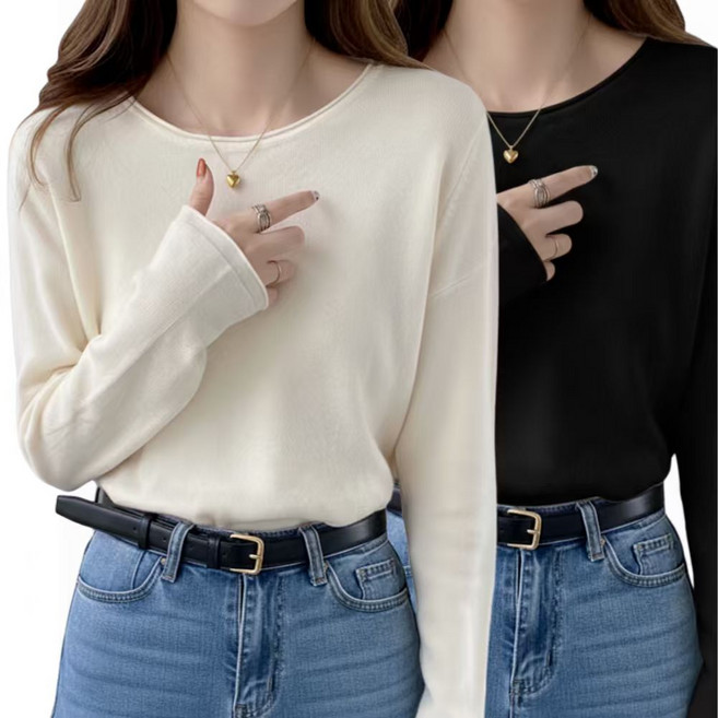 로제티카 구름촉감 여성 니트 티 얇은 긴팔 라운드넥 티셔츠 2종 세트