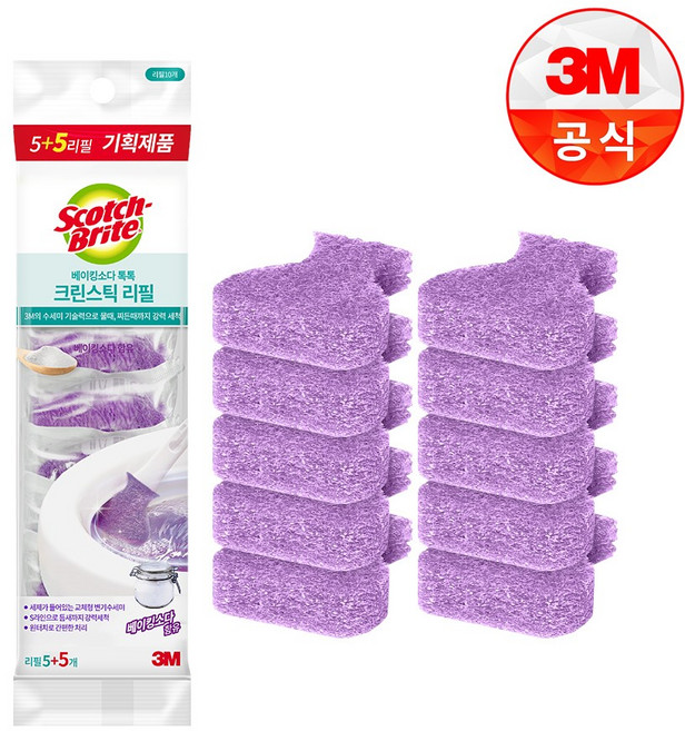 3M 향기톡톡 크린스틱 리필 (핸들별도구매) 일회용 변기청소 수세미, 베이킹소다 리필, 1세트