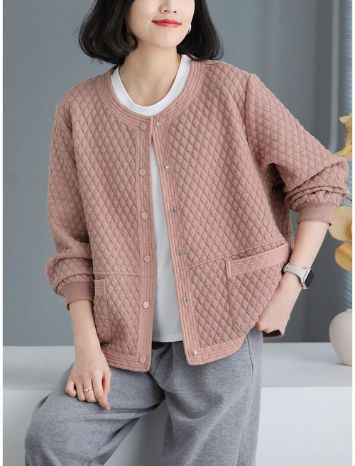 Neirny 여성 라운드넥 긴팔 자켓 봄가을 간절기 캐주얼 코트 데일리 패션 기질 루즈핏 바람막이 야구점퍼