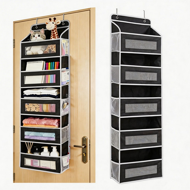 문 뒤 공간 확장! 5단 포켓 문걸이 수납함 깔끔한 정리 끝판왕, 1개, 검정색