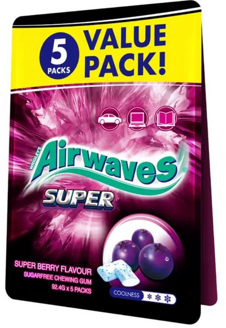 Wrigley's Airwaves 紫冰野莓無糖口香糖, 92.4g, 5個