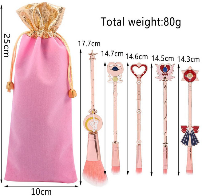 可愛美少女戰士化妝刷套裝 公主風卡通眼影刷 動漫紀念禮物, 1個, 美少女戰士化妝刷5支