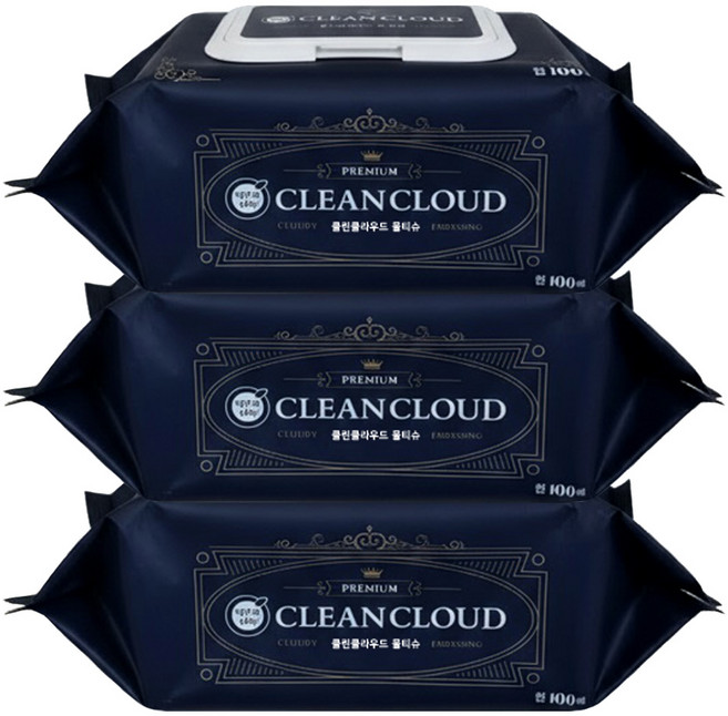 깨끗한나라 클린클라우드 물티슈 캡형 100매 X 3개, 55g