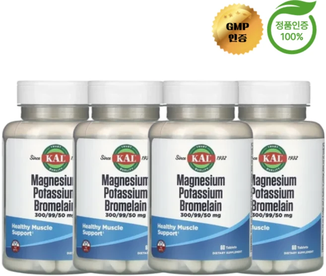 2+2 KAL 마그네슘 칼륨 브로멜라인 300mg 60정, 4개 - 쿠팡