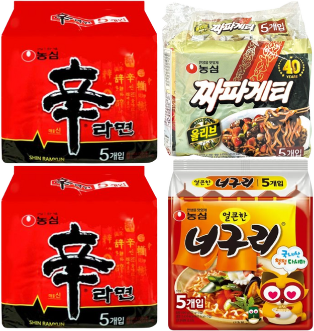 농심 인기라면 3종 [신라면10+짜파게티5+너구리5] 총 20봉 실속세트, 20개