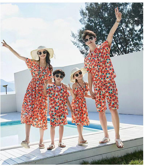 모녀룩 m 드레스 롱 여성 부모와 자식 3 인 4 가족 여름 해변 휴가 커플
