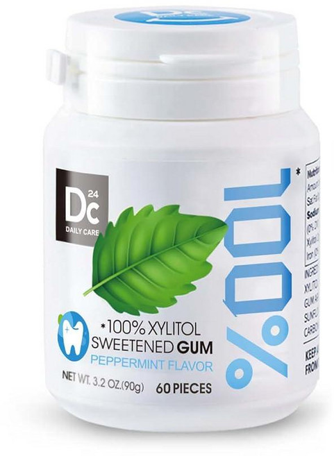 DC24 DAILY CARE 100프로 자일리톨 검 아스파탐 없음 무설탕 페퍼민트 츄잉껌 향료 글루텐 프리 60개 1팩 240570, 60 Count (1개), 1개