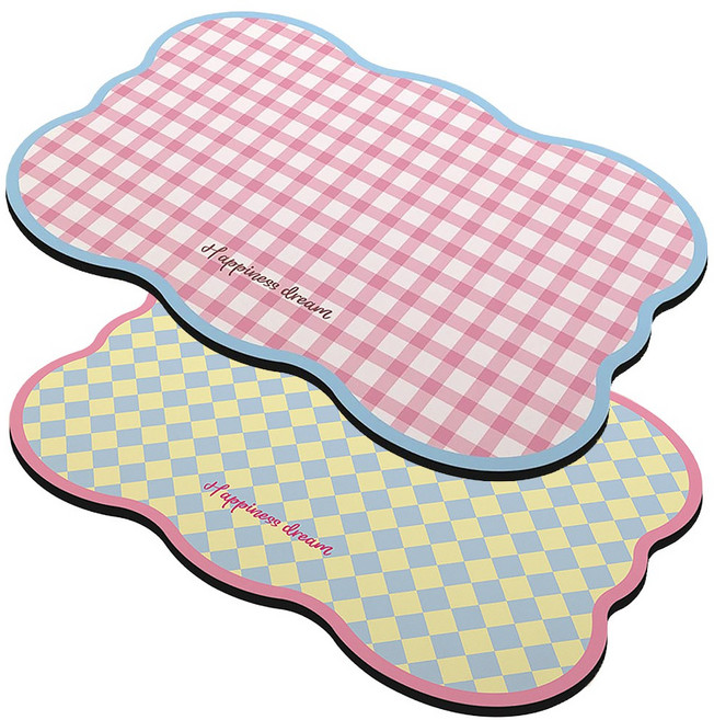 1+1 물결 파스텔 규조토 발매트 빨아쓰는 주방 욕실발매트 미끄럼방지 매트, 스카이, 핑크