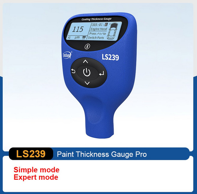 LS239 전문 코팅 두께 게이지 0.0-5000μm 업그레이드 자동차 페인트 테스터 3 색 디스플레이 고정밀 페인, 1개