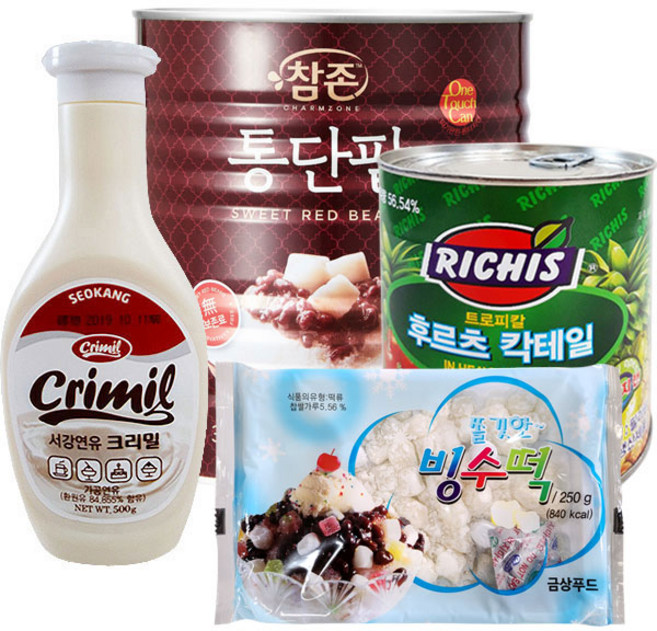팥빙수재료 대용량C 세트 빙수팥/후루츠칵테일/빙수떡/연유, 1개