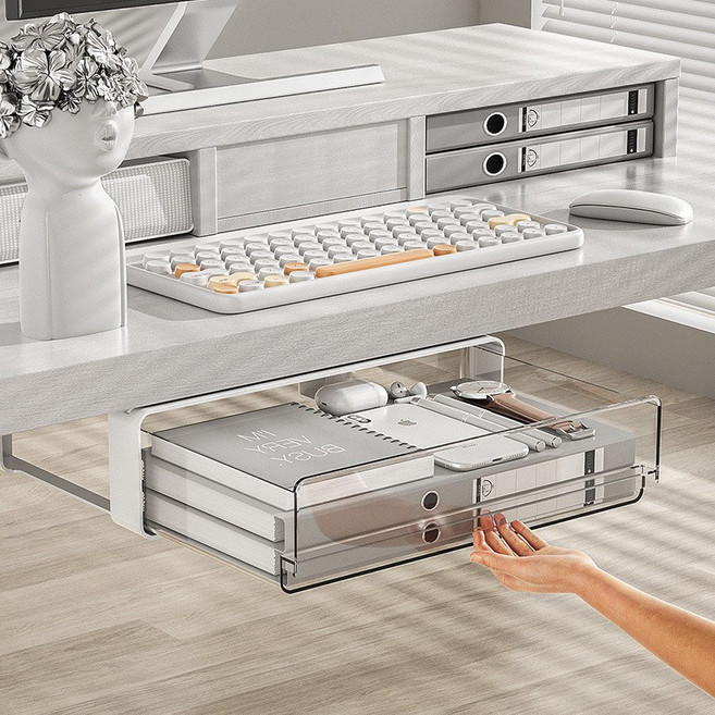 콜콜러브 책상 밑 숨겨진 공간 활용 부착식 히든 서랍 중형 대형, 화이트