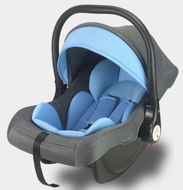 【베스트셀러】신생아용 카시트 휴대형 바구니형 아기 안전시트 0~12개월 아기 전용 차량용 탈착 세탁 가능 휴대식 아기 캐리어, 파란색 이중층