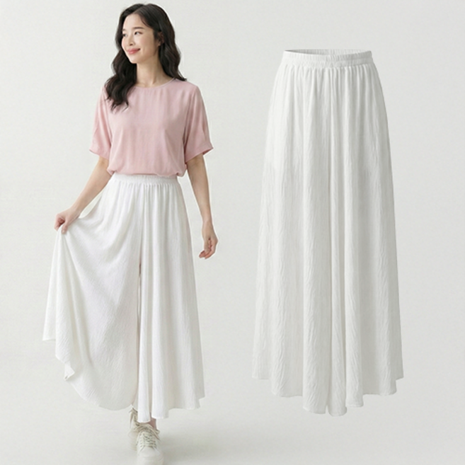 데일로엔 여성 치마바지 밴딩 플레어 와이드 롱 팬츠