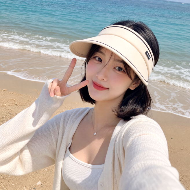 얼굴이 작아보이는 와이드챙 돌돌이 썬캡 여성 UPF+50 자외선차단 접이식 햇빛가리개 휴대용 여름 선캡 모자