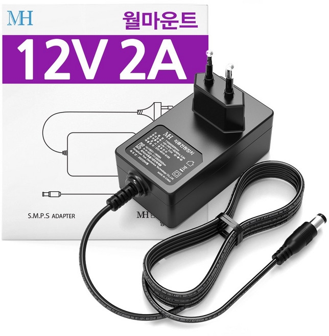 DC 12V 2A 어댑터 벽걸이형 LED 모니터 공유기 전원 12V아답터 2000MA, TY1200200KIMN(5.5x2.1~2.5mm)