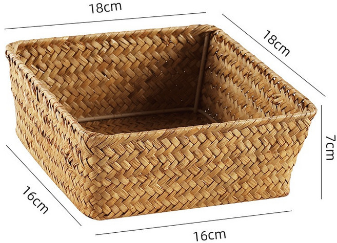 海草編織收納籃 手工製作鐵架加固桌面抽屜整理盒, 1個, 方形