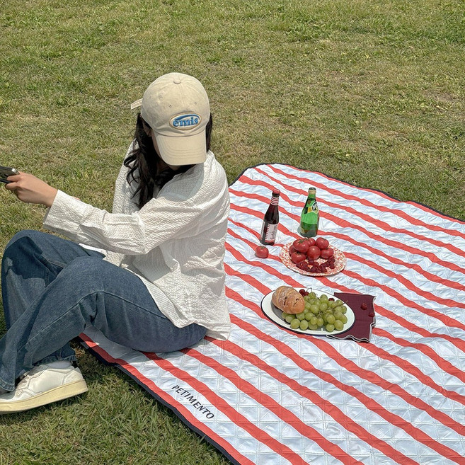 방수 피크닉 매트 대형 세탁가능 돗자리 시그니처 피크닉매트 네이비/오렌지/라이트그레이, 오렌지 스트라이프