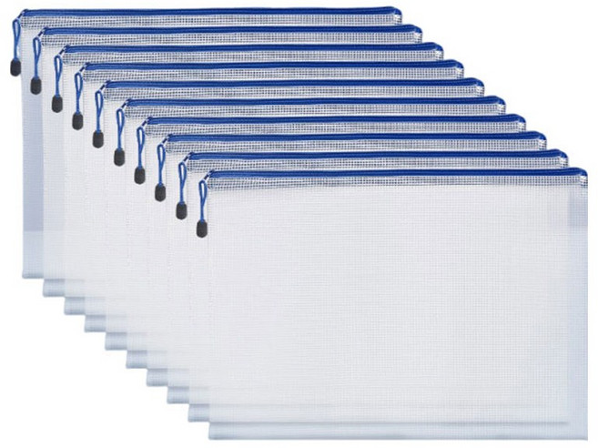 BuyChoo 지퍼 클리어 메쉬 파일 백, 화이트, 10개