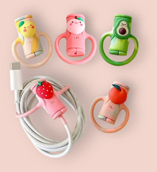 셀리오 케이블 보호캡 이어폰 줄정리 단선방지, 5개, 상큼 과일 세트