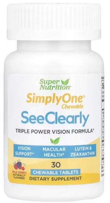 슈퍼뉴트리션 심플리원 See Clearly 트리플 파워 비전 포뮬러 와일드 베리 츄어블 30정 1개, 120g