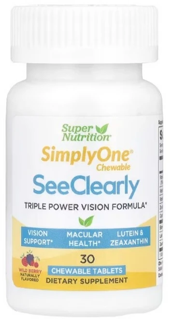 슈퍼뉴트리션 심플리원 See Clearly 트리플 파워 비전 포뮬러 와일드 베리 츄어블 30정 1개, 120g - 쿠팡