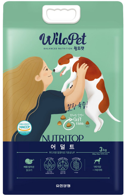 월로펫 어덜트 강아지 뉴트리탑 소프트사료, 닭, 3kg, 1개