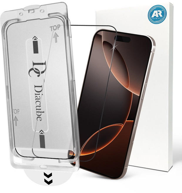 다이아큐브 아이폰16프로 저반사 초고화질 AR 강화유리 원터치 먼지완벽제거 셀프 부착 (저지문/풀커버/케이스 호환) 휴대폰 액정보호필름 1P, 1개