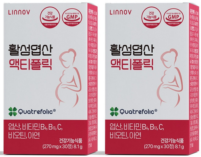 리노브 4세대 활성엽산 액티폴릭 임산부 영양제, 30정, 2개