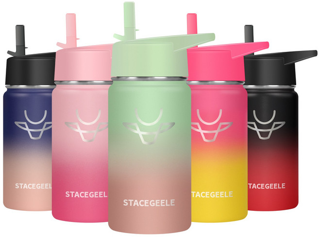 STACEGEELE 360ml 스테인레스 빨대 물병 미니 보온보냉병, 350ml, mint julep, 1개
