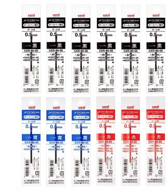 깡쓰 유니 제트스트림 3색 4색 볼펜 리필 SXR-80 혼합 12개 세트, 1세트, 0.5mm 블랙6개 + 블루 3개 + 레드 3개