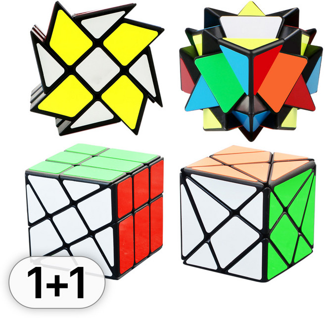 1+1 윈드밀 큐브 + 엑시스 큐브 세트 스피드 솔빙 피셔 스큐브 스마트 cube 스티커리스 루빅스 밈 퍼즐 키덜트 토이 큐빙 장난감 보드 게임, R99736E(윈드밀+엑시스, B타입, 1개