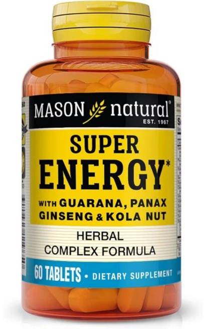 MASON NATURAL 메이슨 내추럴 슈퍼 에너지 과라나 인삼 콜라 너트 함유 - 최적의 성능과 지원을 위한 허벌 콤플렉스 포뮬러 60정, 60 Count (Pack of 1), 1개 - 쿠팡