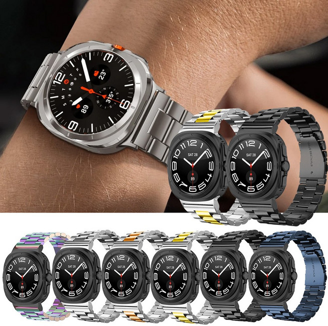 오르몽트 갤럭시워치 울트라 47mm 호환 3선 메탈 스트랩 밴드 원터치버클 (2025년 2024년 호환), 워치 울트라 47mm, 골드콤비, 1개