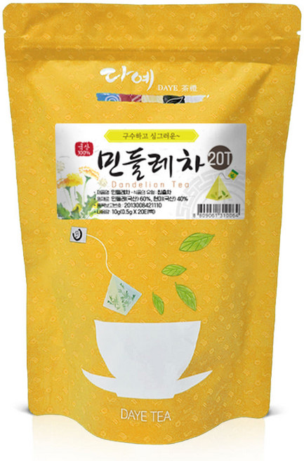 [본사직영] 다예 100% 국산 맛있는 민들레차 20티백 생분해 삼각티, 10개, 20개입, 800mg