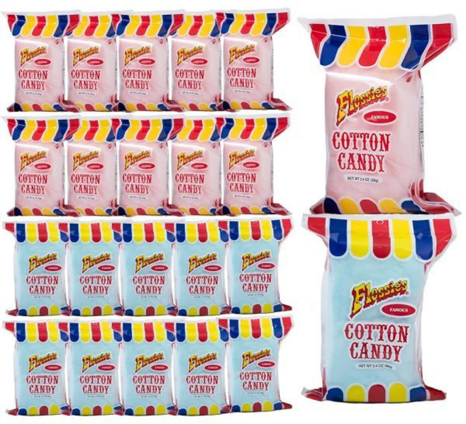 Flossie’s 솜사탕 코튼 캔디 플로시의 유명한 풍부한 블루베리와 딸기 맛 가볍고 폭신한 모든 연령대를 위한 이상적인 파티 간식 2.4온스 20개입, Blue & Pink, 20