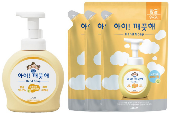 아이깨끗해 핸드워시 순 490ml 용기 1개+450ml 리필 3개, 1개