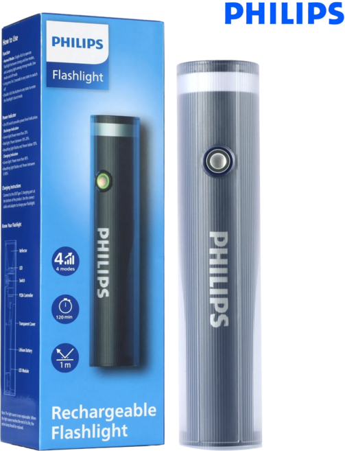 필립스 멀티 LED라이트 플래시라이트 손전등 SFL1188 작업등 캠핑등 400루멘 낚시등 등산용 비상등, 1개, 블루블랙