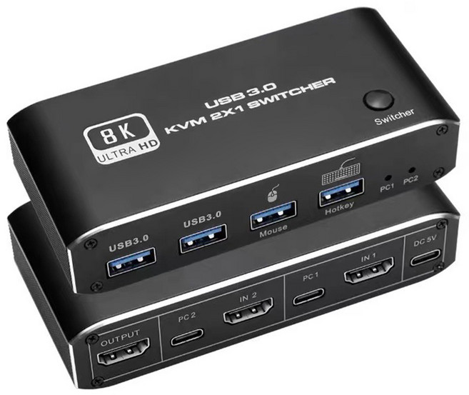 易控王 2x1 8K HDMI KVM切換器, 1個, 詳見包裝