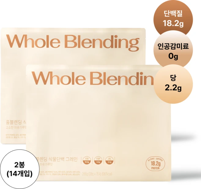 홀블렌딩 식물단백 파우치 그레인 단백질 쉐이크 (완두콩 무첨가제 단백질), 14개, 38g - 쿠팡