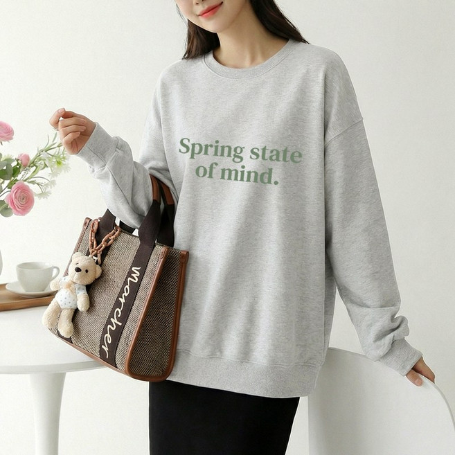 스타일아유 여성 면혼방 오버핏 레터링 맨투맨 티셔츠 TS3906