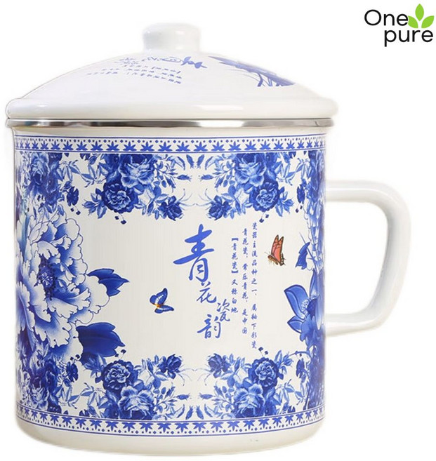 법랑머그컵 커피 에나멜 라떼 감성 카페 빈티지, 16cm-산수화-3000ml, 1개