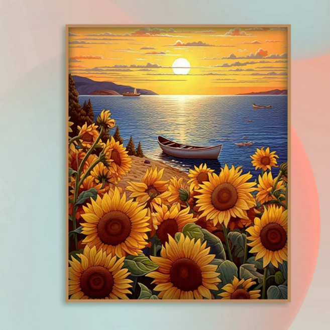 돈을 부르는 행운 DIY 유화 풍경 해바라기 그리기 세트 집들이 선물, 해바라기2, 1개