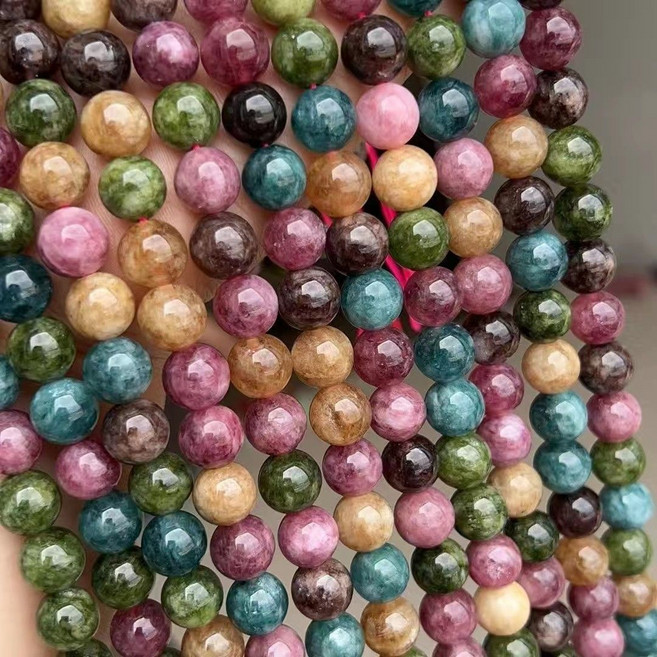 彩虹碧璽散彩色珠子 手工編織手串項鏈配件批發, 1個, 天然碧璽玉髓【送針十線】4mm【一條約90顆】