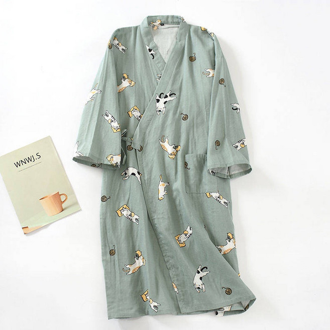 純棉紗布浴袍 日式和服睡袍 男士加大尺碼 夏季薄款 汗蒸服睡衣