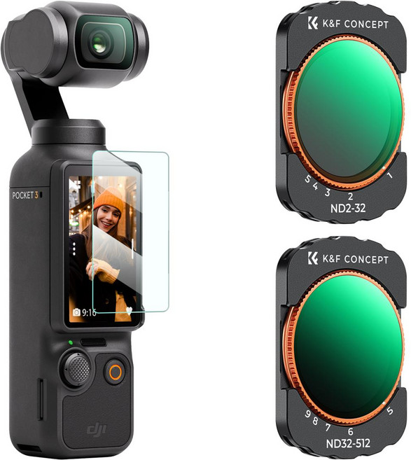 K&F DJI Osmo Pocket 3 / DJI Osmo Pocket 4 용 자석식 가변 ND2-32 + ND32-512 중성 밀도 필터 (다중 코팅 광학 유리 필터), 1개, 단일